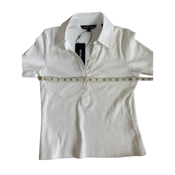 VERONICA BEARD Kearney Polo Tee White Size Small Preppy Academia Collard Ribbed - Picture 5 of 6